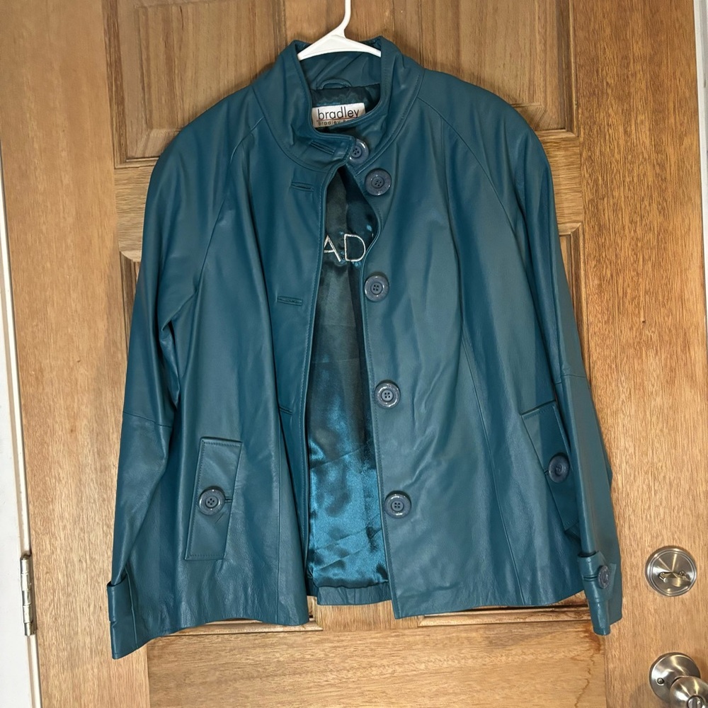 Vintage Bradley Bayou boho Blue Leather Jacket Size M